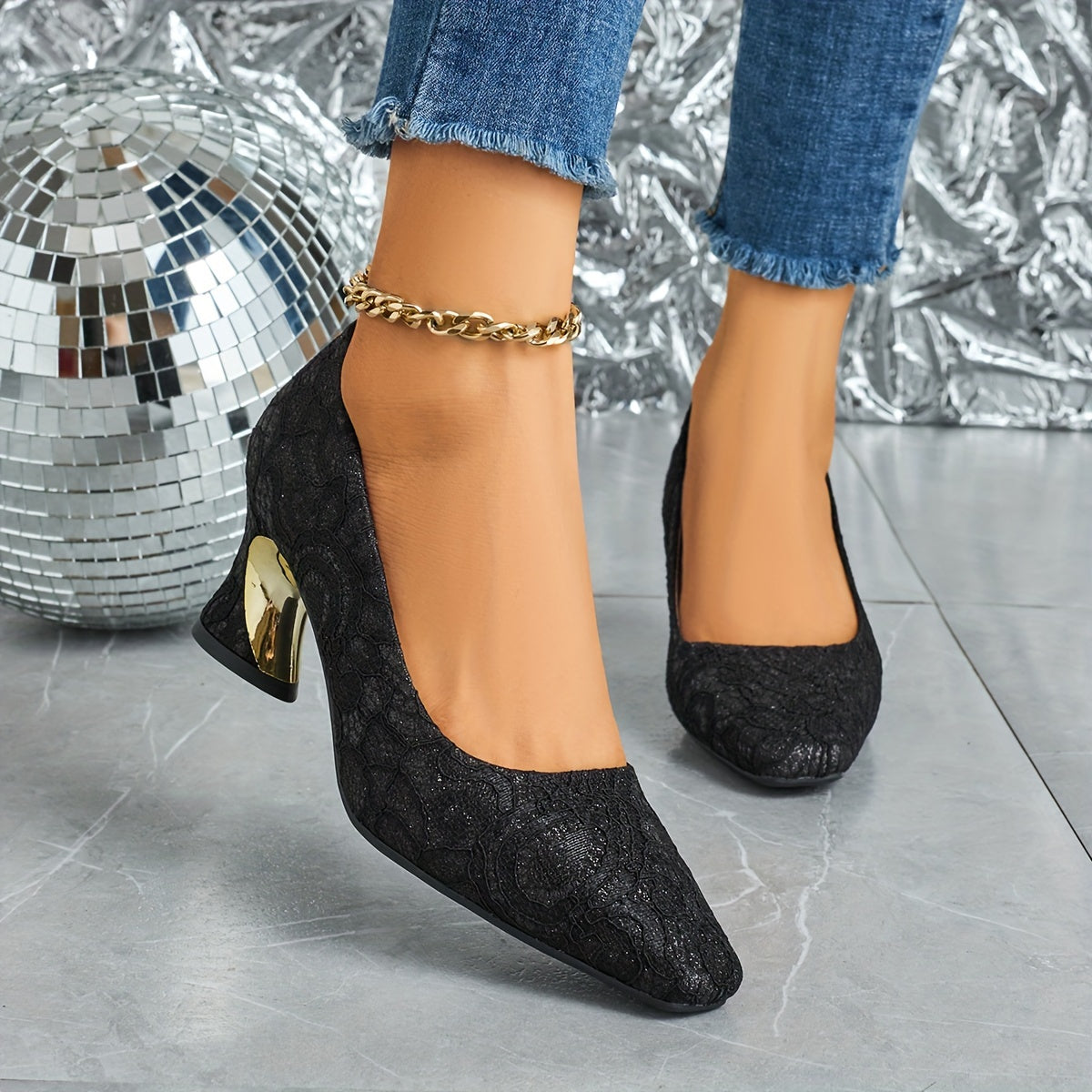 Women's Square Toe Stiletto Pump with Fabric Upper and TPU Sole