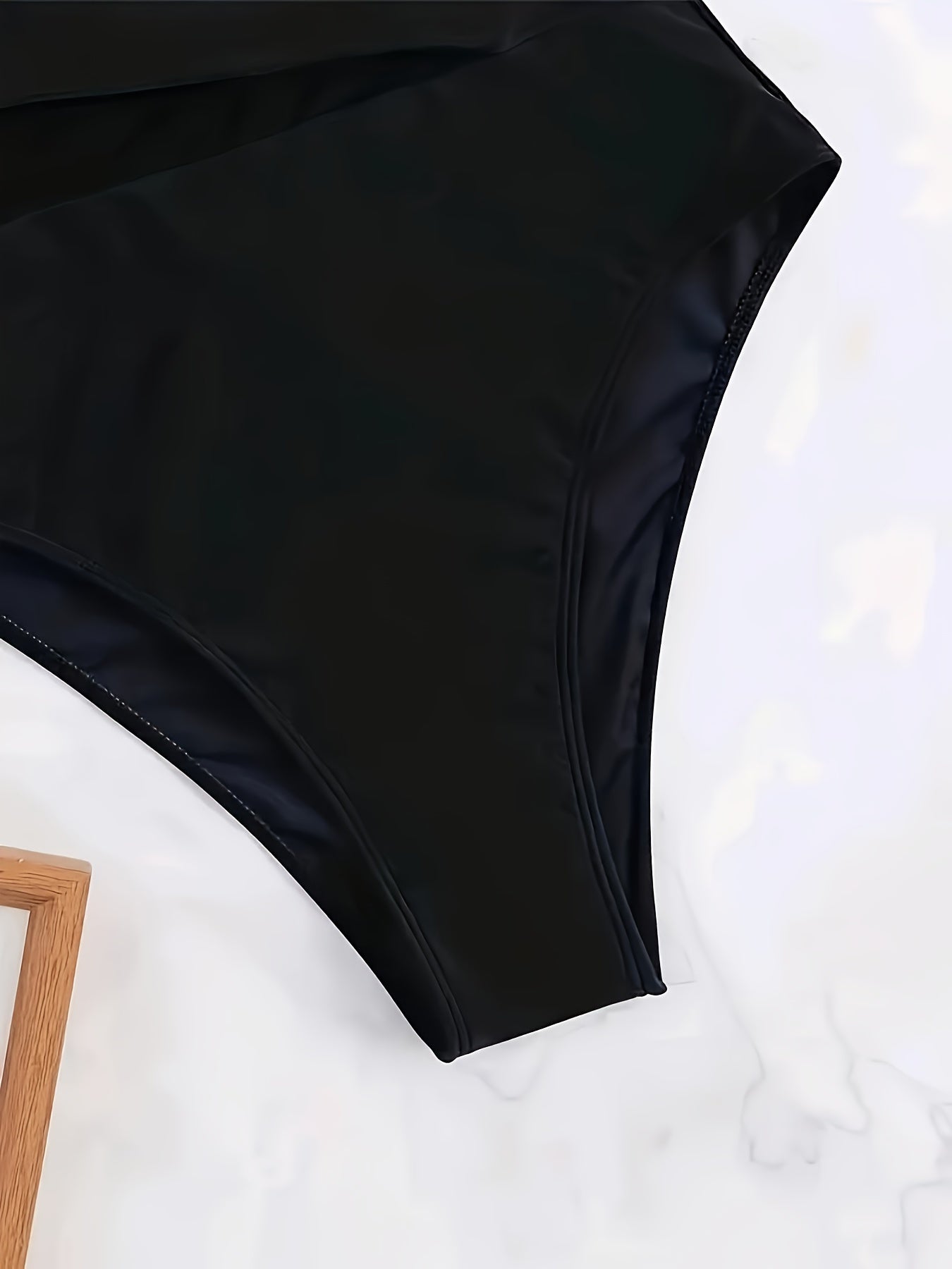 Women's Black One-Piece Swimsuit with One-Shoulder Mesh and Ruffle Details