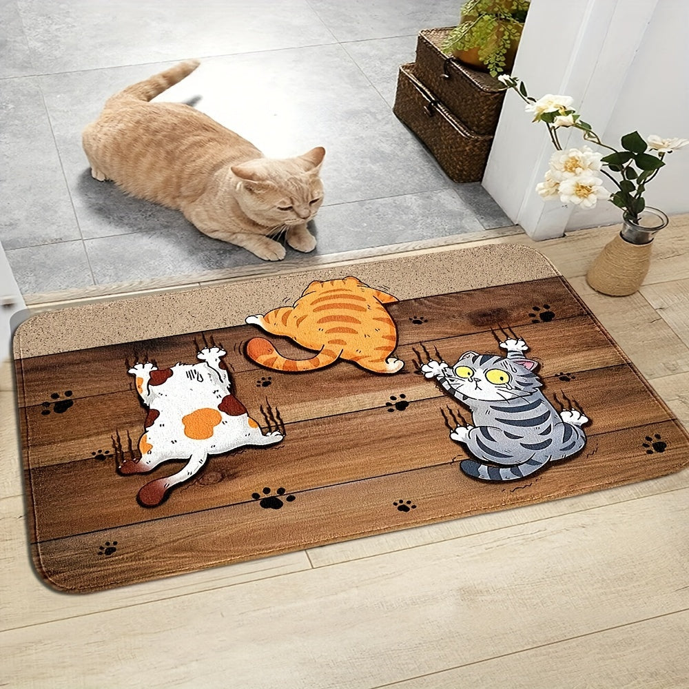 Cartoon Kitten Escape Door Mat Non-Slip Stain-Resistant Polyester Indoor Outdoor