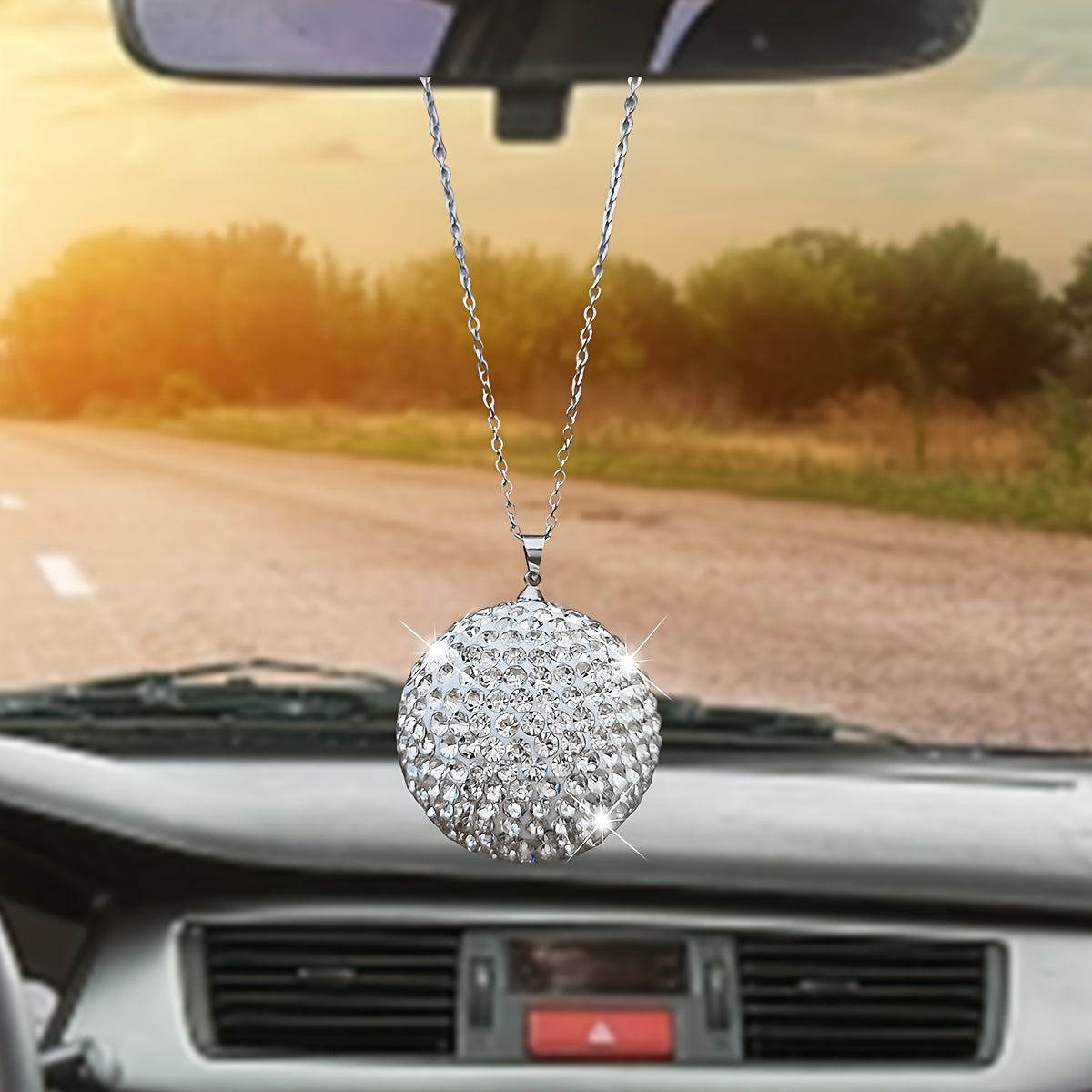 Female Car Interior Decor Crystal Ball Rhinestone Pendant Accessories