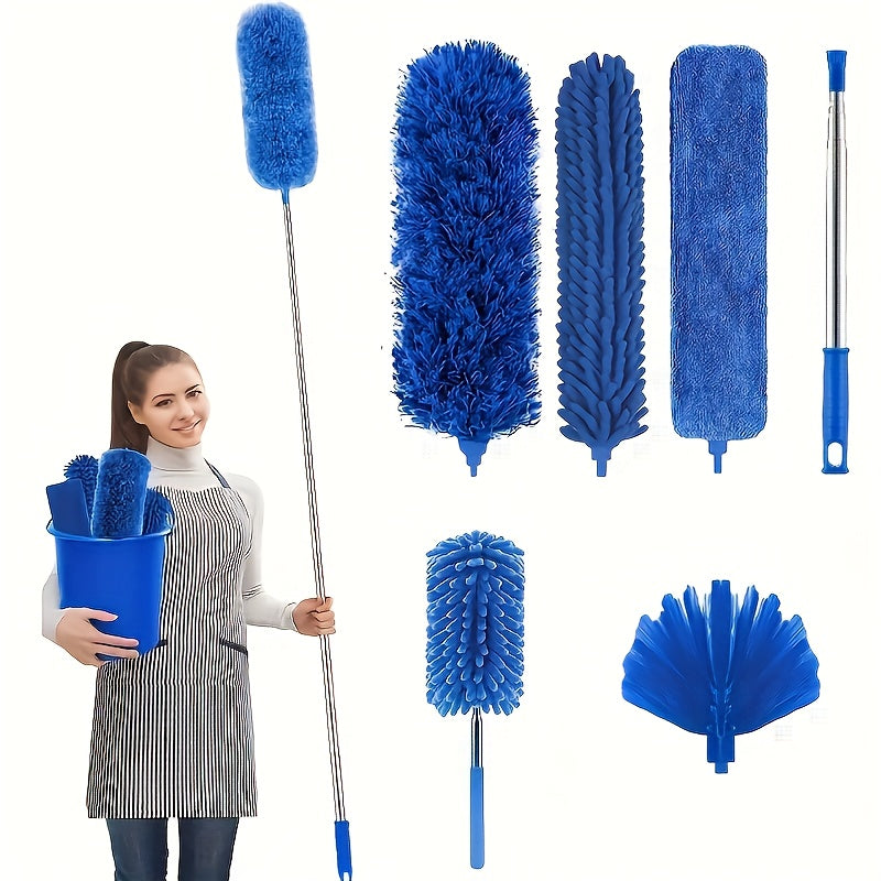 Microfiber Dust Duster Set with Telescopic Pole and Reusable Flexible Dusters