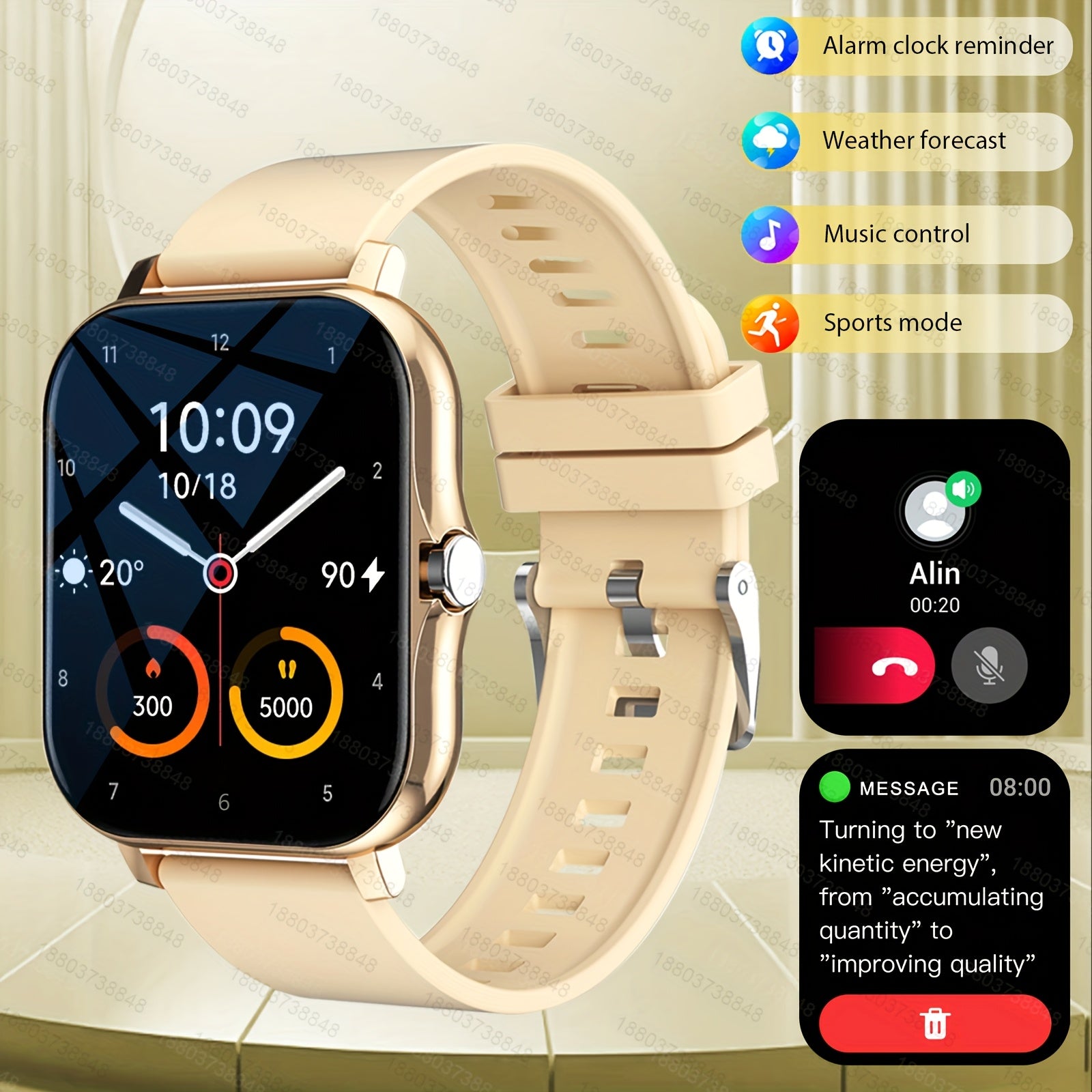 Unisex Fitness Smartwatch with Sports Modes Pedometer Distance Calling 1.83 Inch Screen