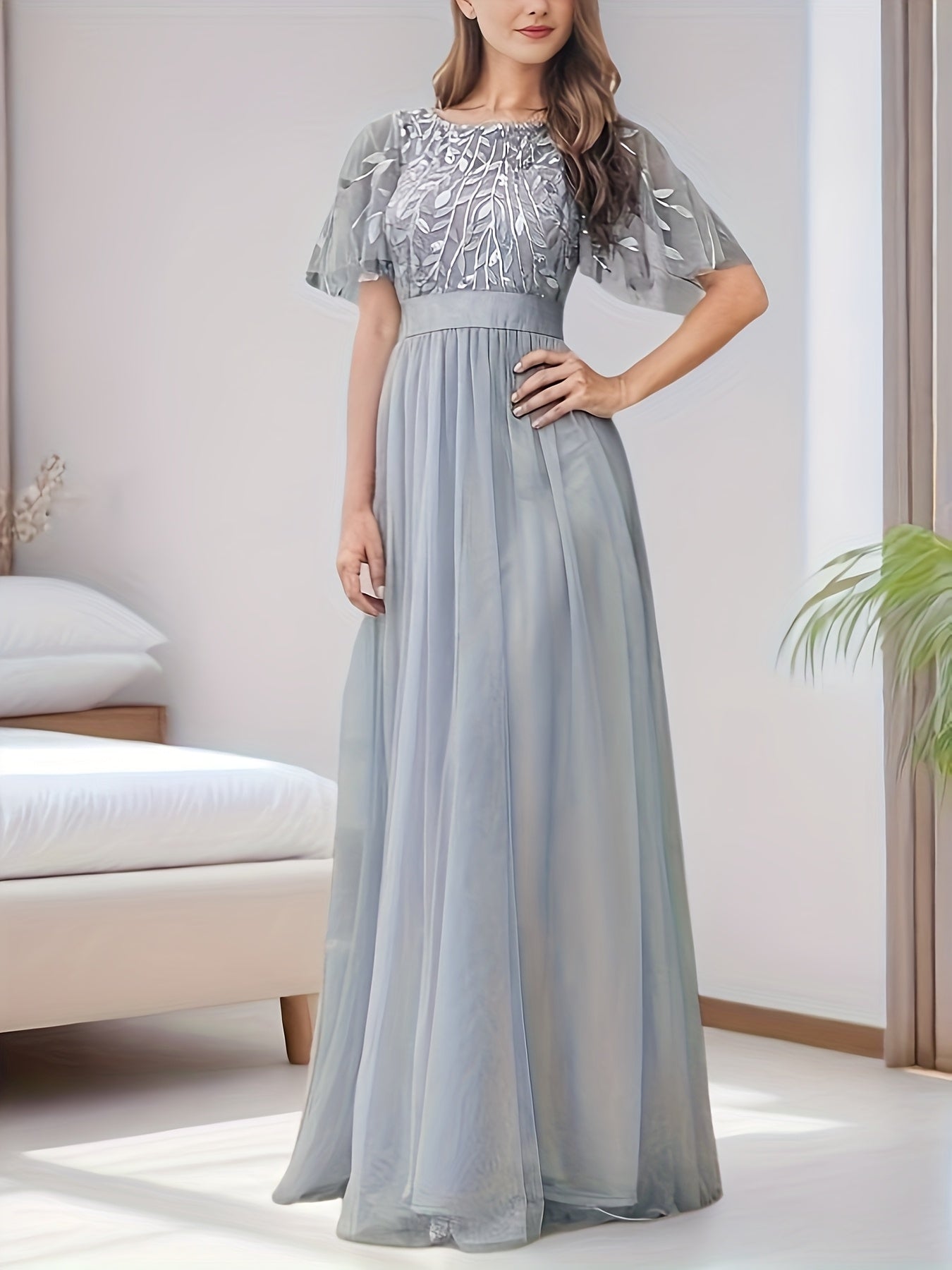 Plus Size Evening Gown A-Line Mesh Splicing for Banquets and Parties