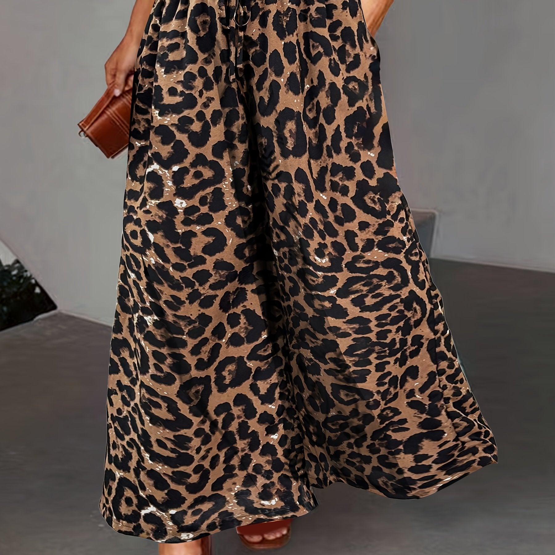 Women's Plus Size Floral Wide Leg Pants Elastic Waist Pockets