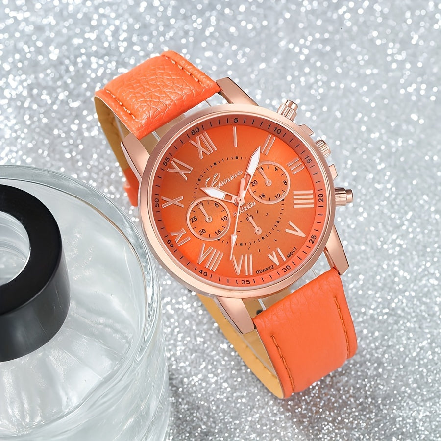 Unisex Quartz Watch Set 3 5 7 10 Pieces Faux Leather Strap Zinc Alloy Case