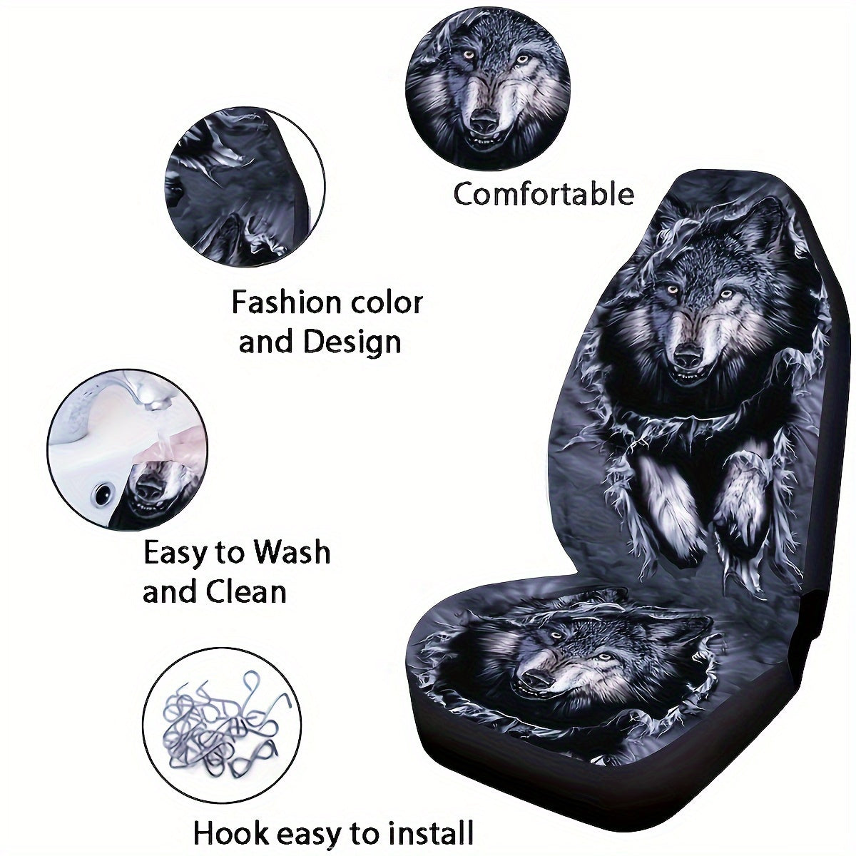 Wolf Print Car Seat Cover Polyester Lightweight All-Season Easy to Install and Clean