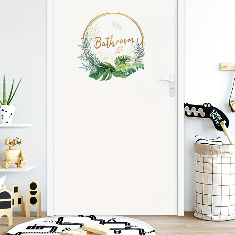Adhesivo para pared de baño con diseño floral, señal en superficie de cerámica, semi-brillante, decoración para puerta de inodoro