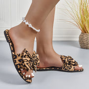 Women's Leopard Print Slide Sandals Open-Toe Cushioned Beach Shoes