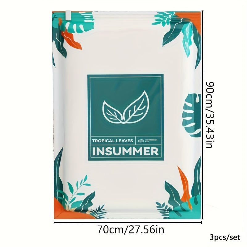 Bolsa de almacenamiento con compresión al vacío con patrón de hojas para ropa de cama, ropa, chaquetas de plumas, rectangular, manual, extracción de aire