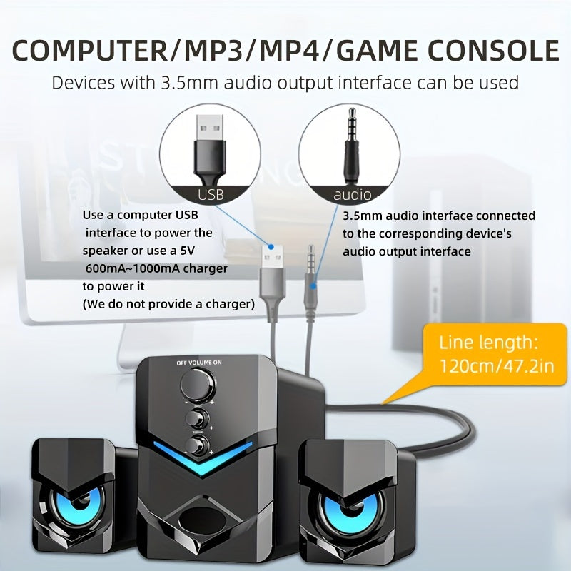 USB Powered Stereo Speakers with LED Ambient Light for Computers Tablets and Laptops