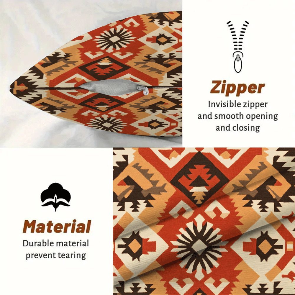 Bohemian Retro Geometric Flannel Pillow Cover 45.72x45.72 cm Zipper Washable Square Cushion Case