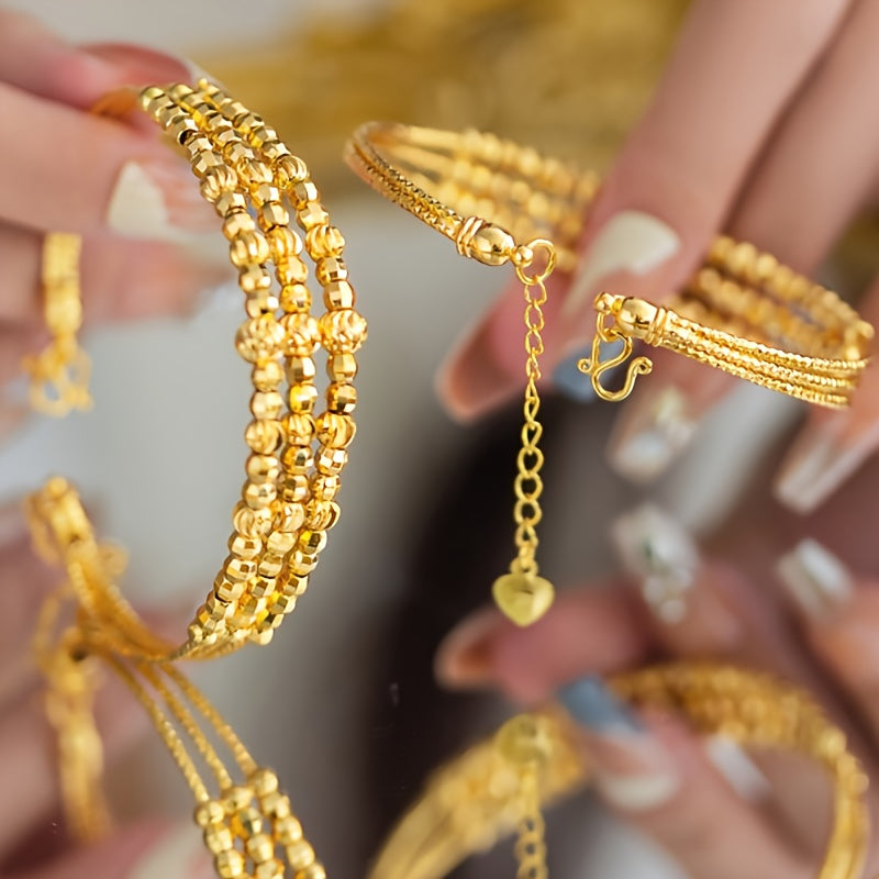 Pulsera bohemia de cuentas con láser de latón chapado en oro de 24K para mujeres