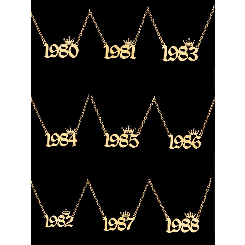 Women's Stainless Steel Crown Pendant Necklace Black White Minimalist Gift