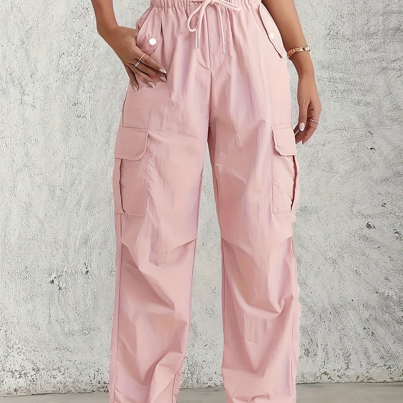 Women's Plus Size Cargo Pants Light Pink Summer Straight Fit Drawstring Waist