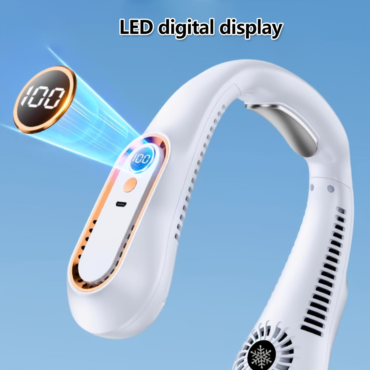 Portable Digital Neck Fan Bladeless USB Rechargeable 1200mAh Battery for Outdoor Camping Home