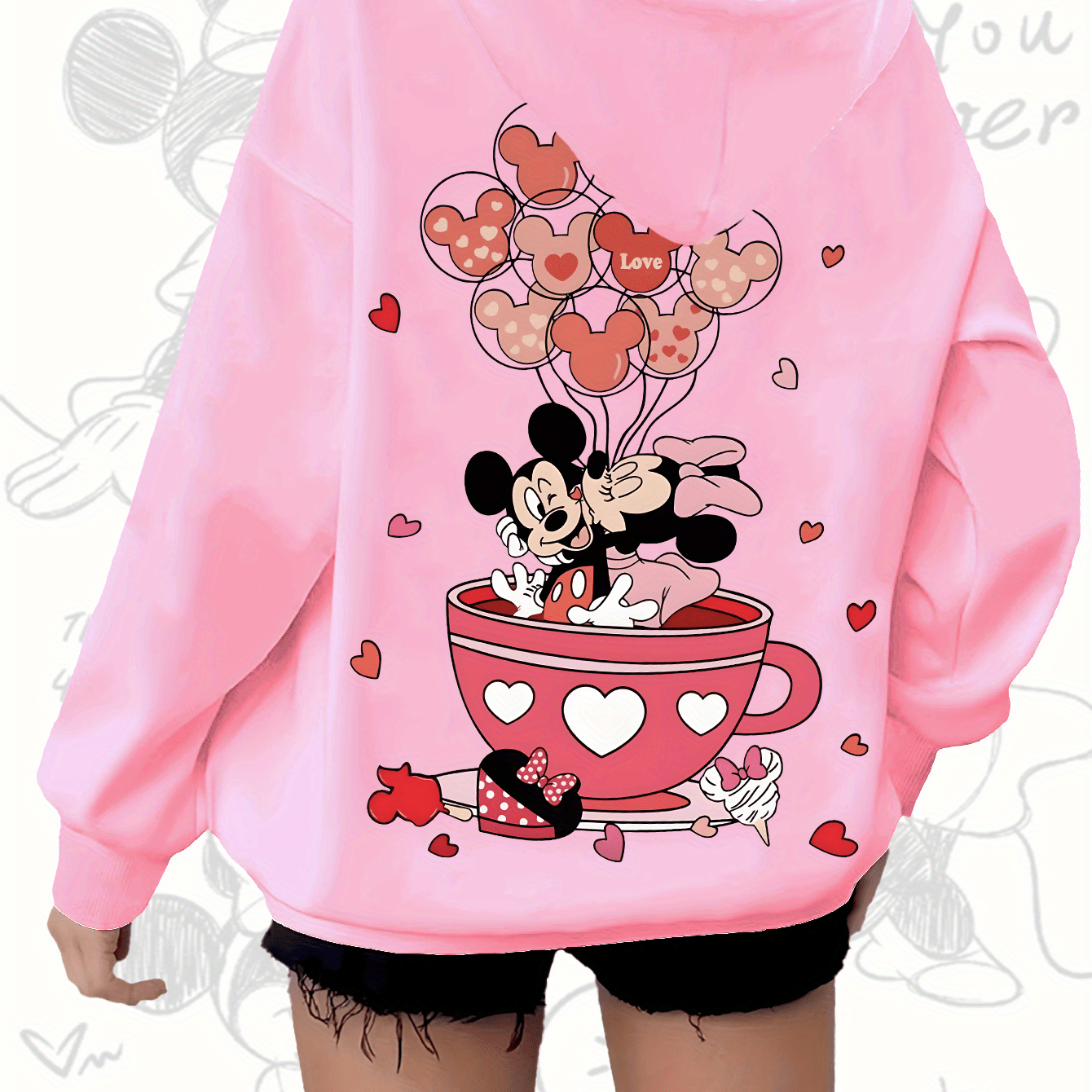 Women's Fleece-Lined Hooded Sweatshirt Cozy Winter Pullover with Cartoon Characters
