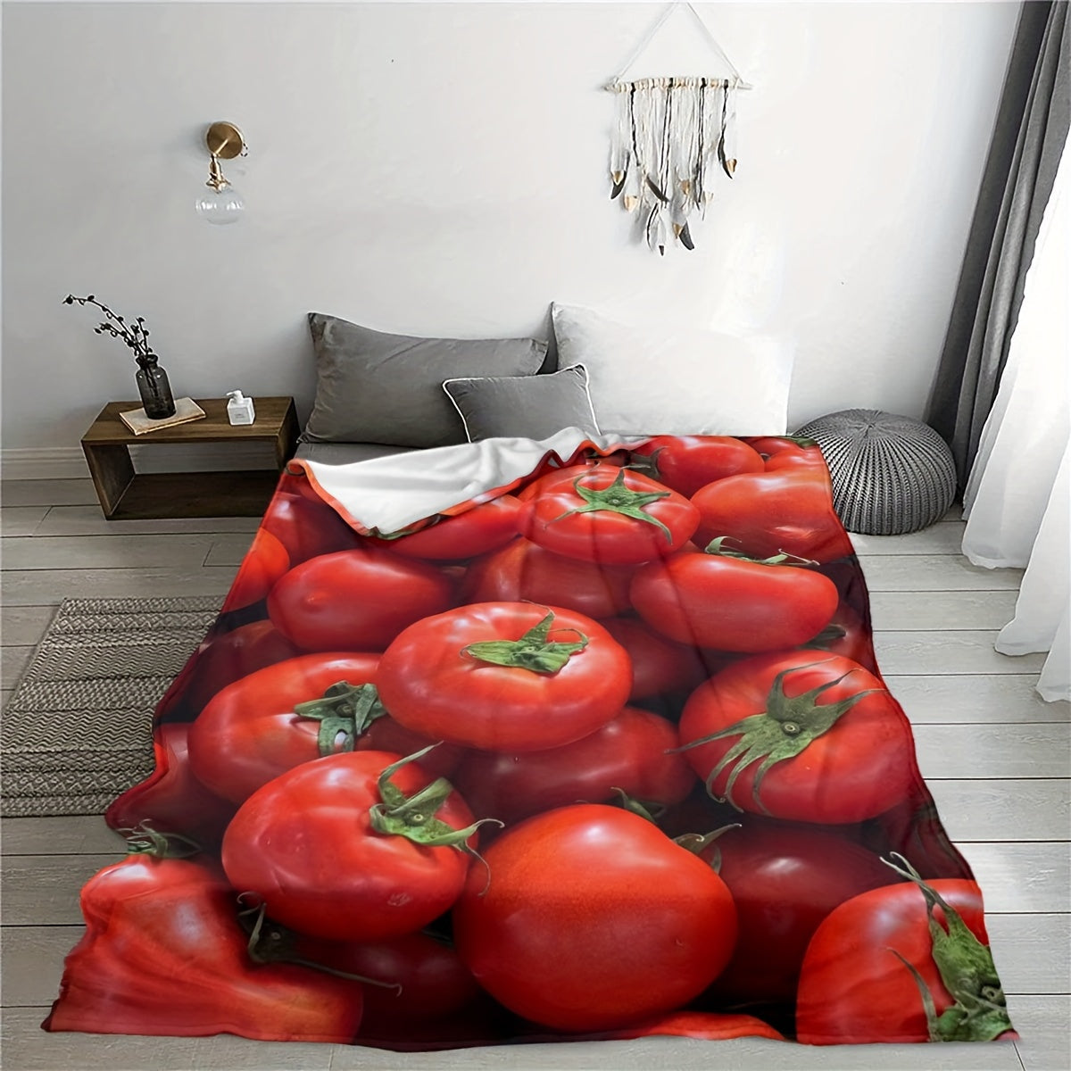 Cozy Tomato Print Flannel Throw Blanket for Couch Bed Travel All-Season Gift