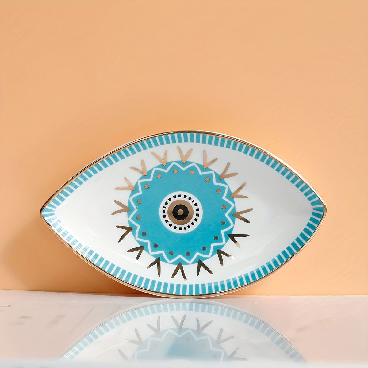 Ceramic Jewelry Tray with Devil's Eye Design for Rings Earrings and Necklaces