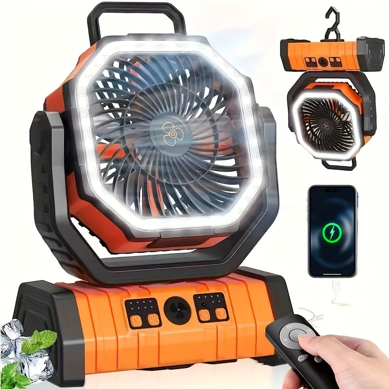 Portable Outdoor Fan Light Combo with USB Desk Fan Camping Lantern and Mobile Charger
