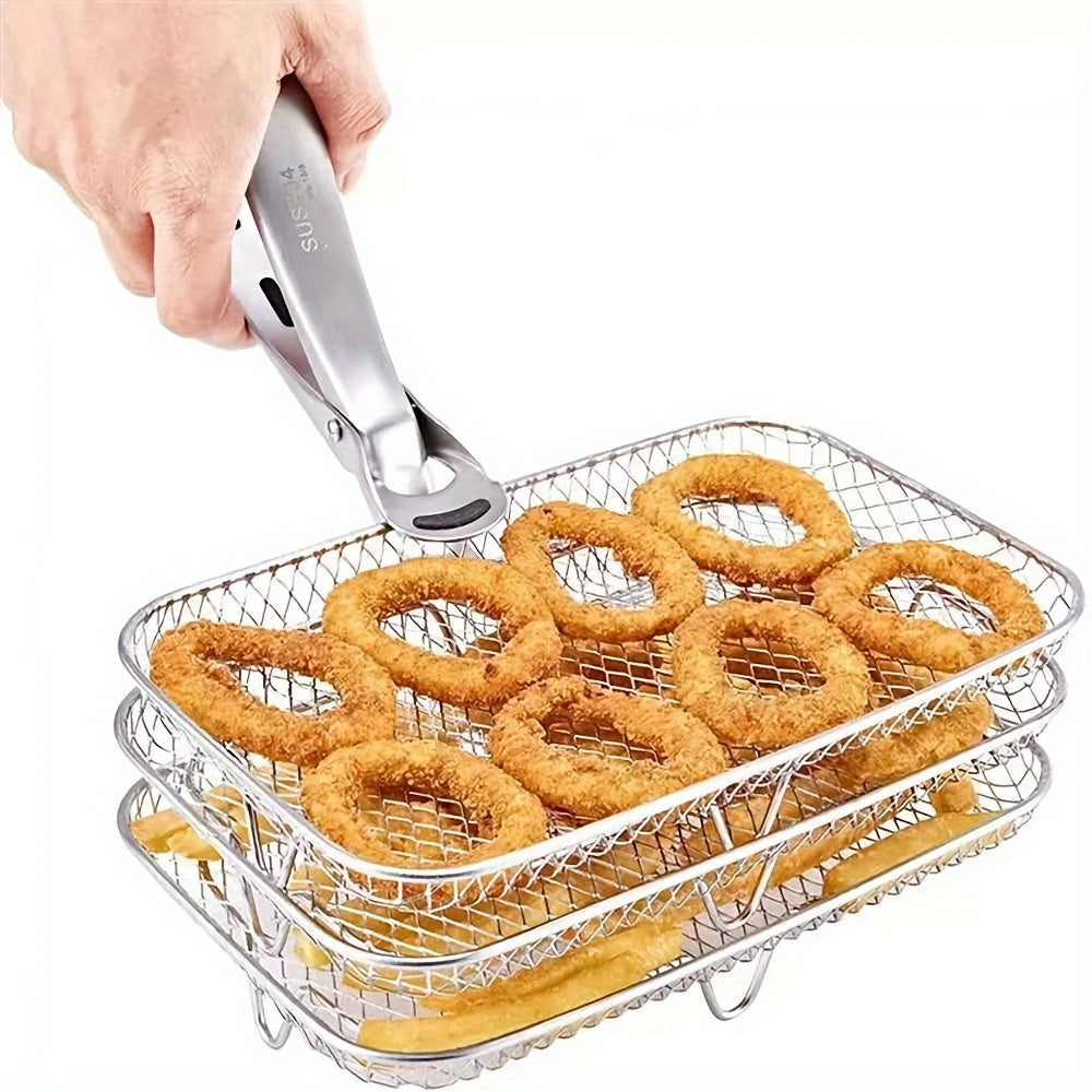 3-ta qismli zanglamaydigan po'latdan yasalgan havo qovurish uchun aksessuarlar mikroto'lqinli pech uchun to'rtburchakli grill yopishqoq bo'lmagan qavatli