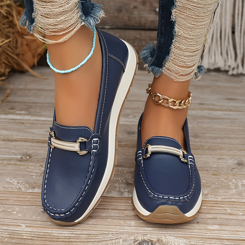 Women's Slip-On Loafers Faux Leather Casual TPR Sole Round Toe Autumn Shoes