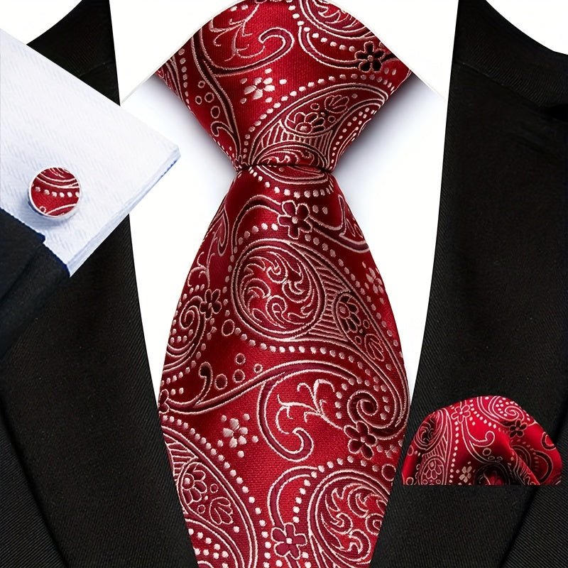 Men's Accessories Set Polyester Paisley Tie Pocket Square Cufflinks