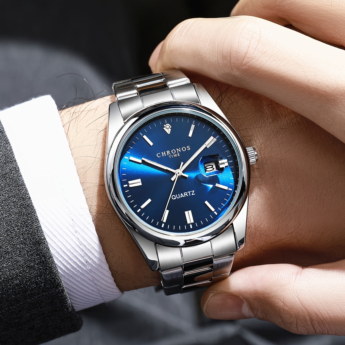 Men's Stainless Steel Watch with Luminous Dial and Calendar