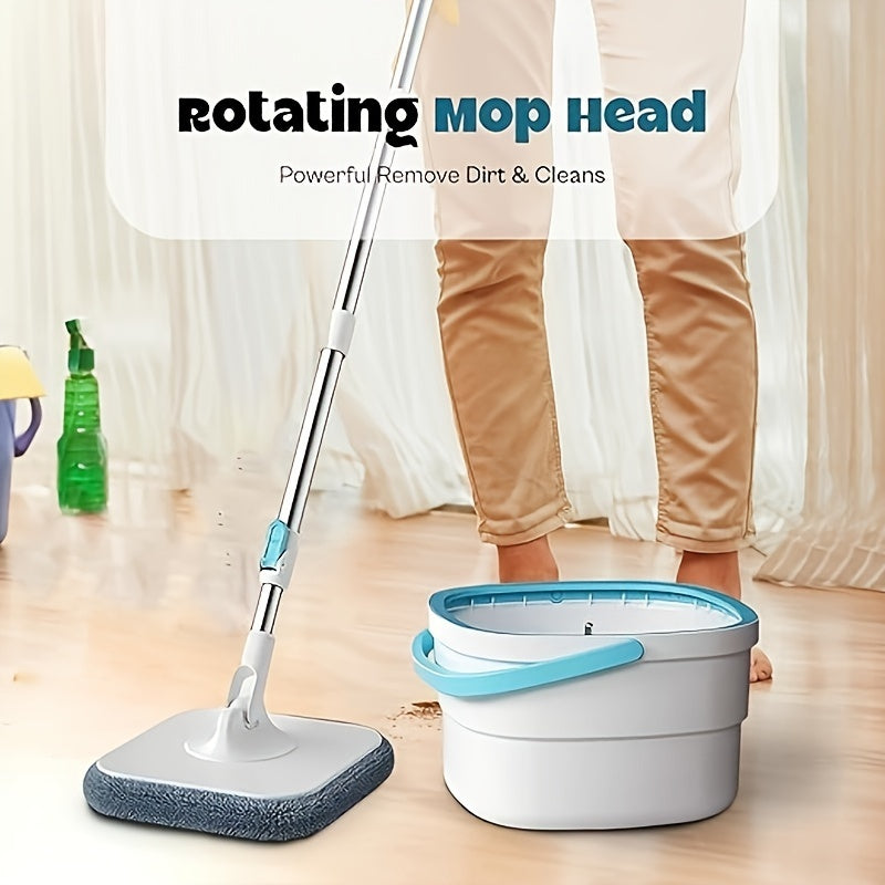 Spin Mop and Bucket Set with Microfiber Pads for Wood Tile Marble Floors