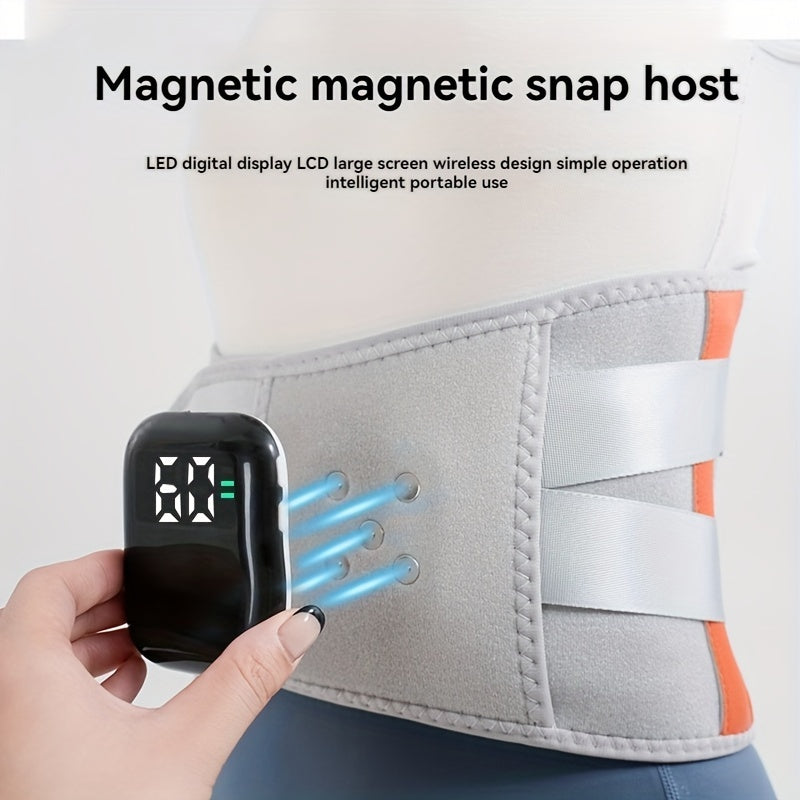 USB orqali zaryadlanadigan isitiladigan vibratsiyali bel kamar, 1800mAh litiy polimer batareya, simsiz LED displey, past orqa qo'llab-quvvatlash uchun magnit tugma va ishlash voltaji ≤36V - shaxsiy parvarish