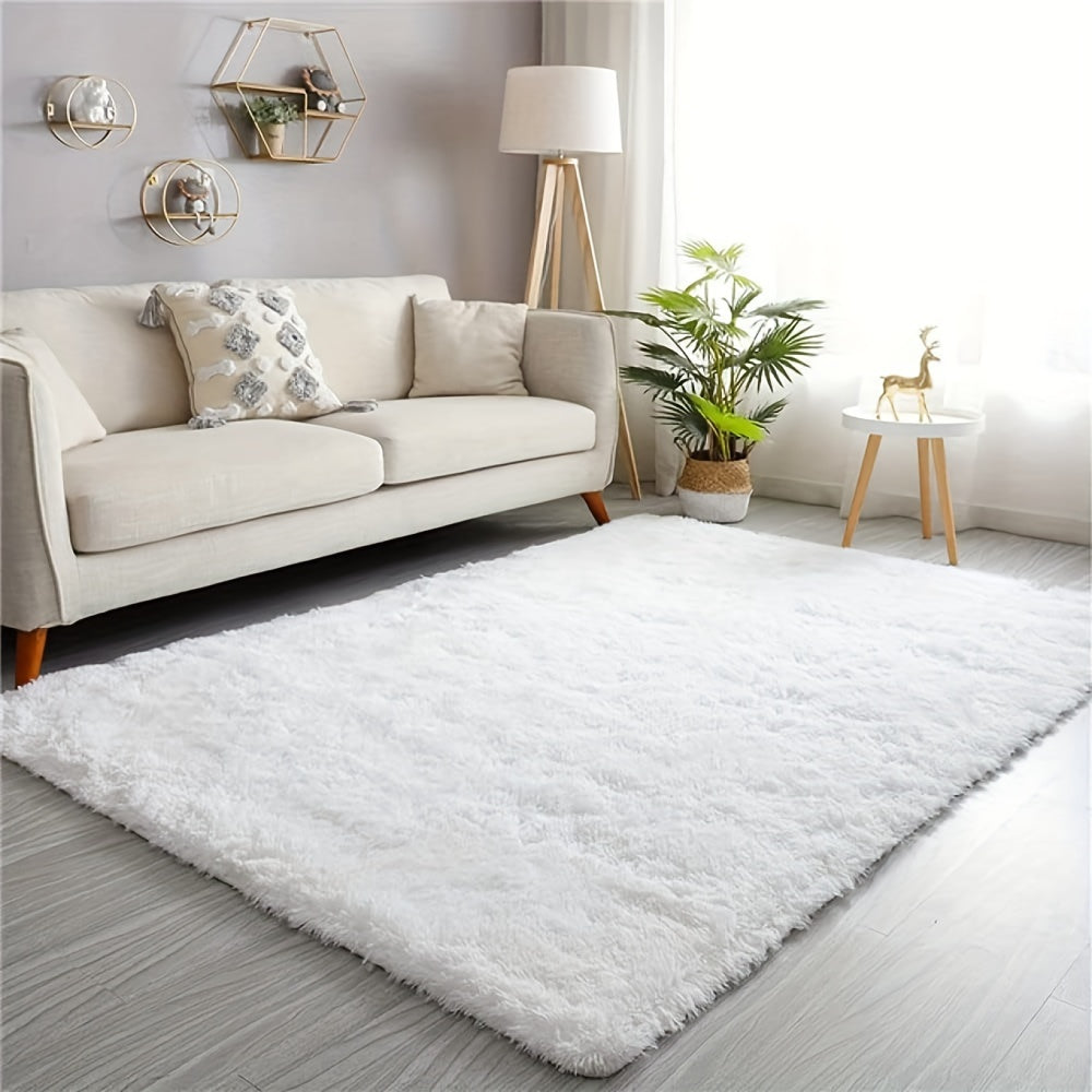 Pure White Plush Area Rug for Bedroom Living Room Dorm Machine Washable Polyester
