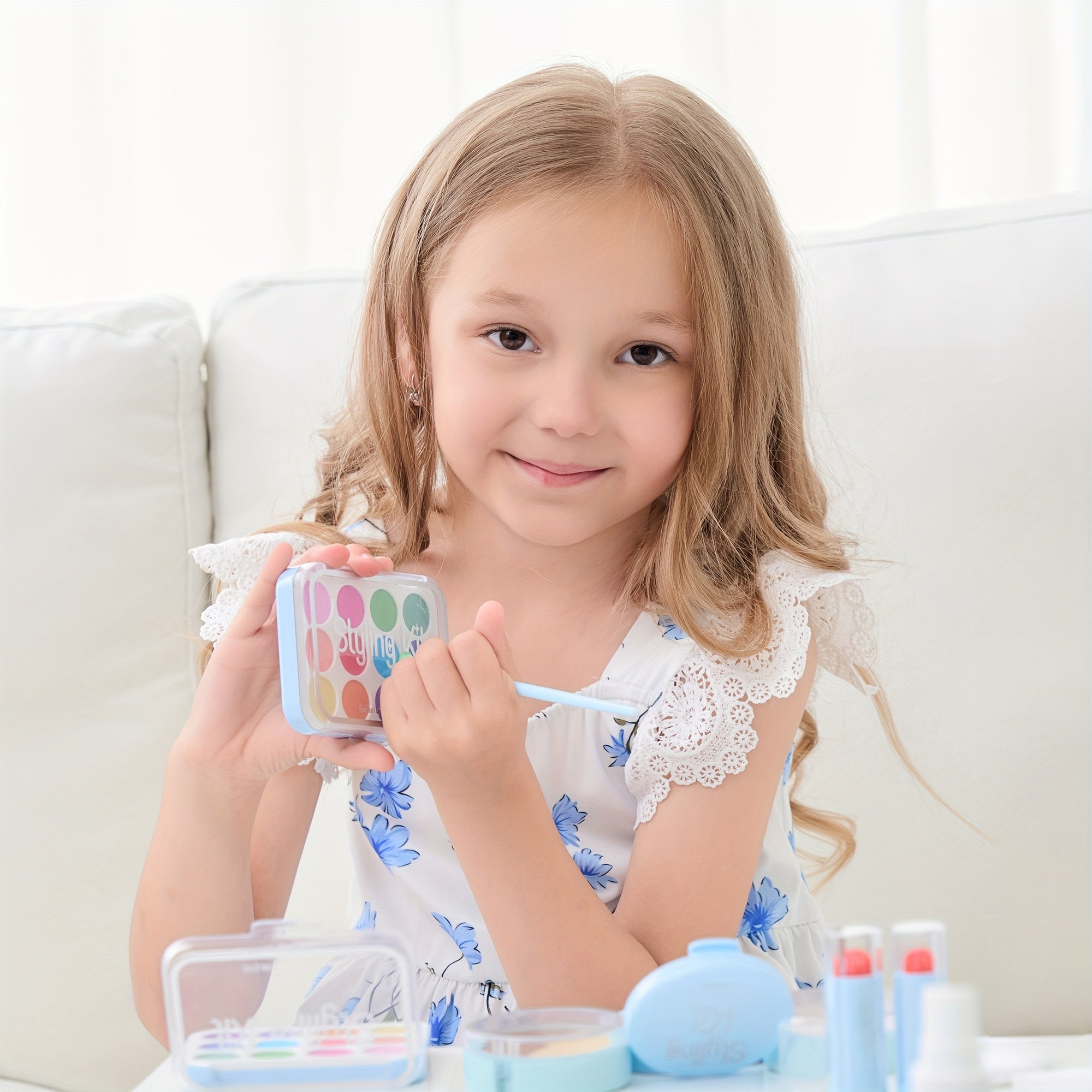 Children's Pretend Makeup Set 10pcs with Mirror Eye Shadow Lipstick for Girls