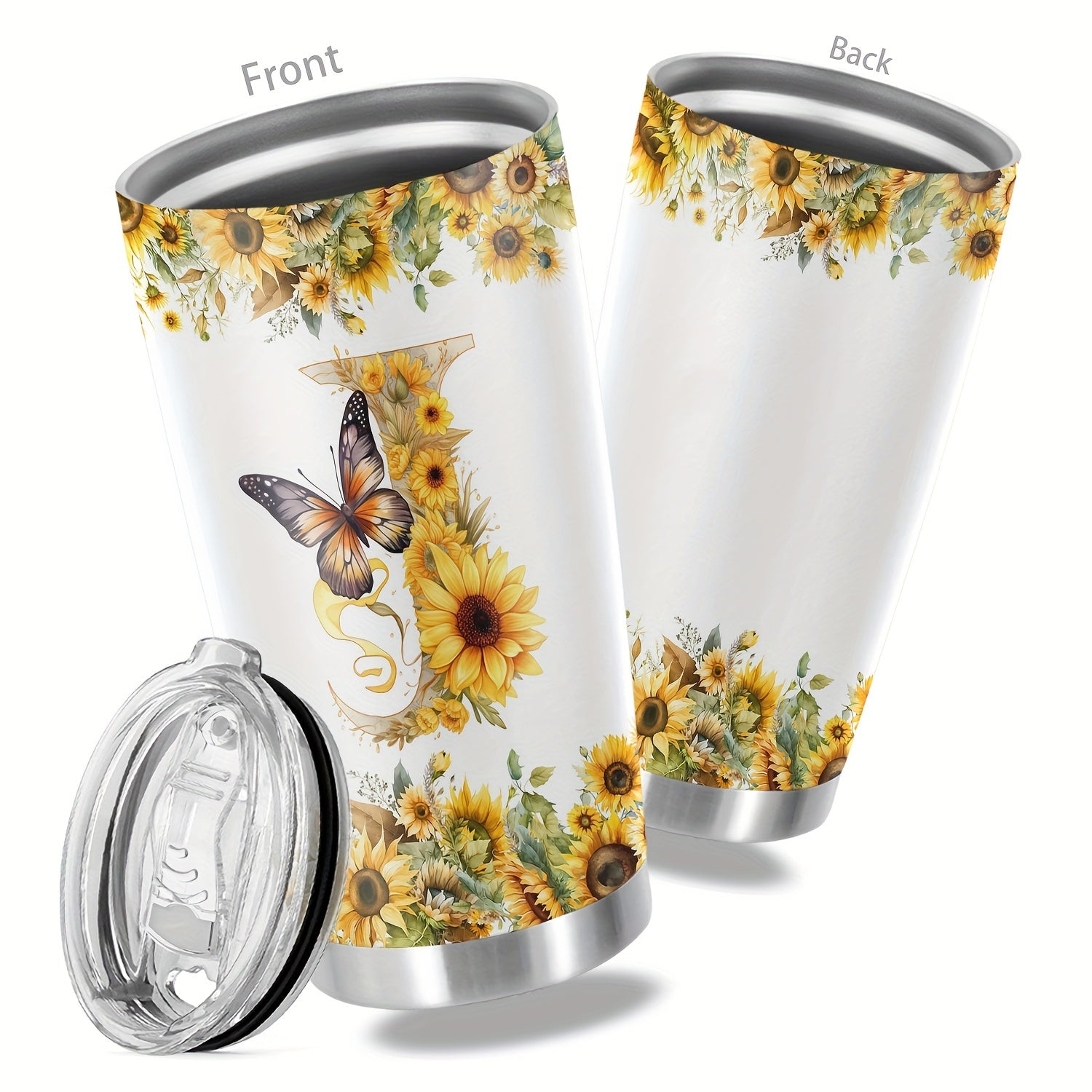 20oz Floral Initials Double-Walled Travel Mug for Women
