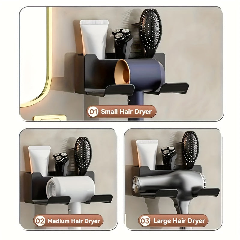 Wall-Mounted Plastic Hair Dryer Holder No Punching Bathroom Storage Rack