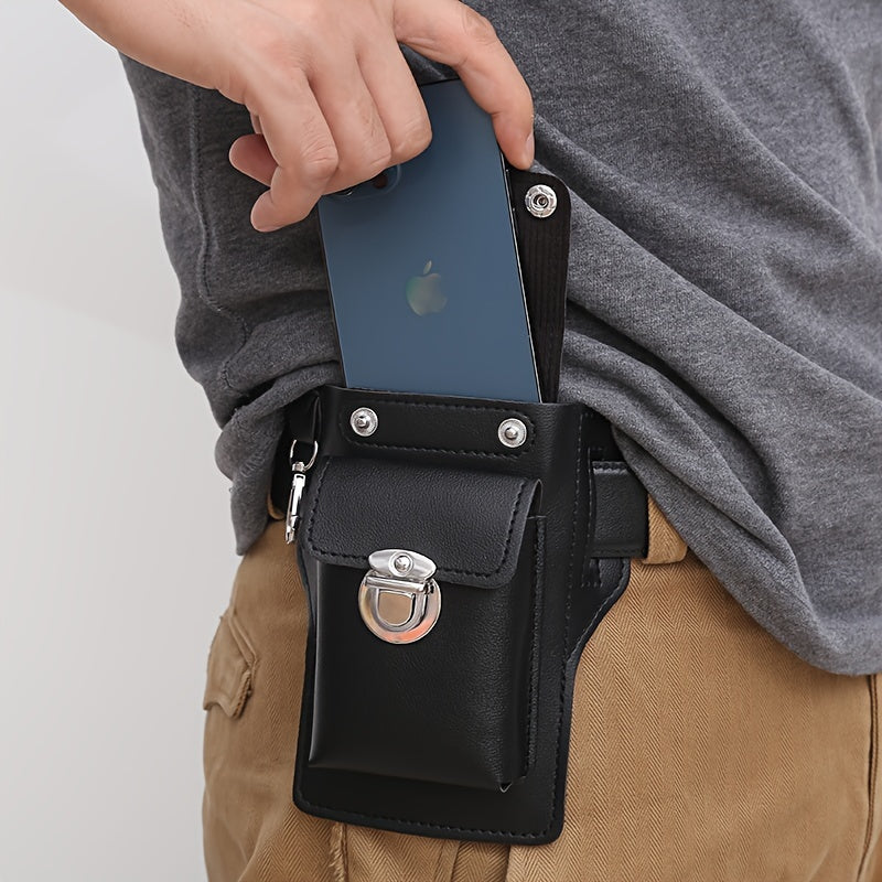 Men's Black Waterproof RFID Blocking Phone Holster with Secure Lock and Hook