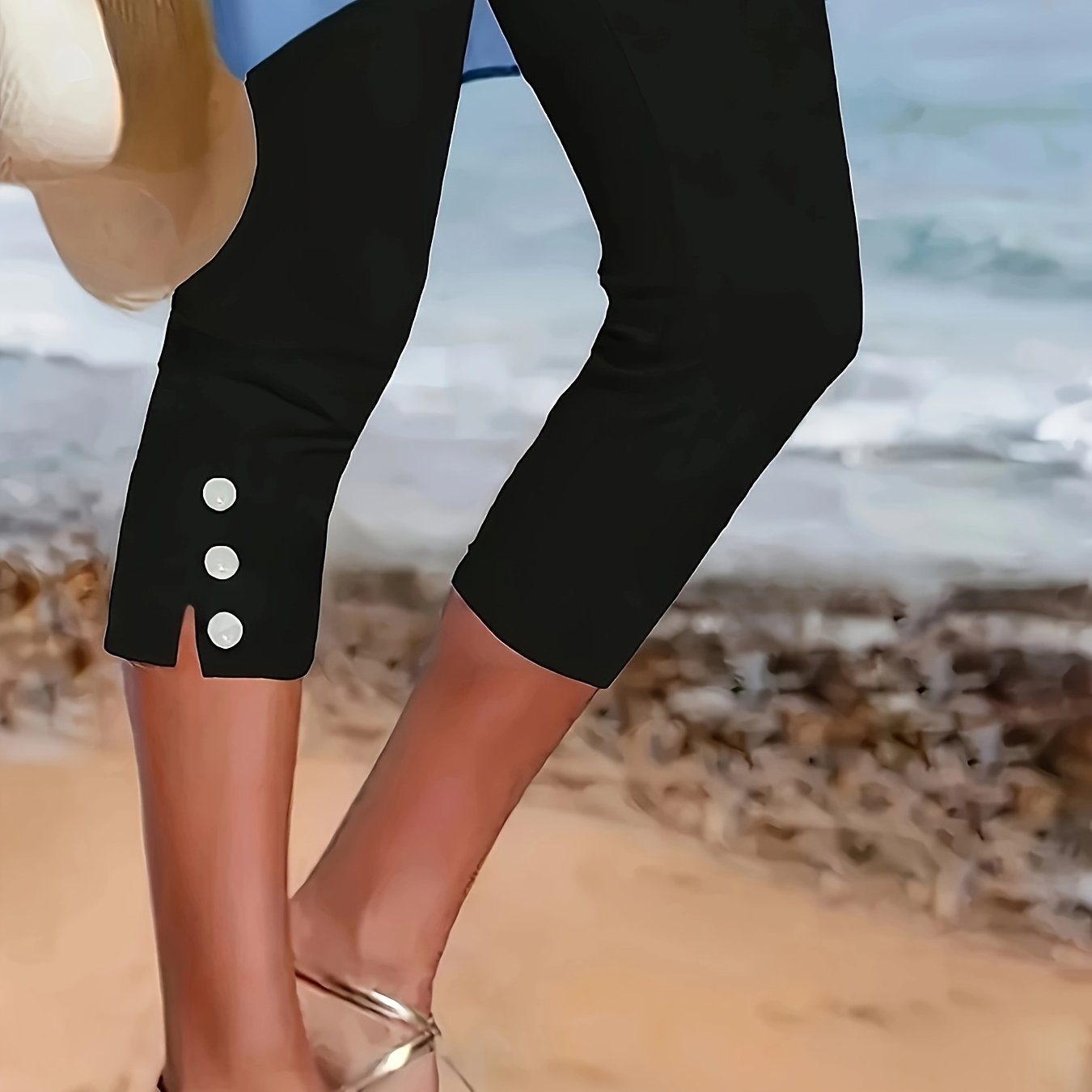 Plus Size Women's Elastic Capri Pants with Adjustable Waist Solid Color All-Season