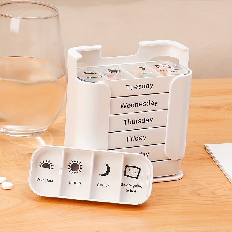7-Day Large Capacity Portable Pill Organizer with Removable Daily Compartments White Food-Safe Polycarbonate