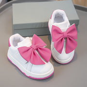 Girls White Shoes with Pink Bows for All-Season Casual Wear
