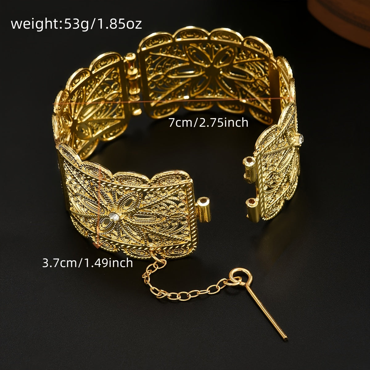 Gold-Tone Bridal Bangle with Floral Engraving Wide Design for Weddings and Special Occasions