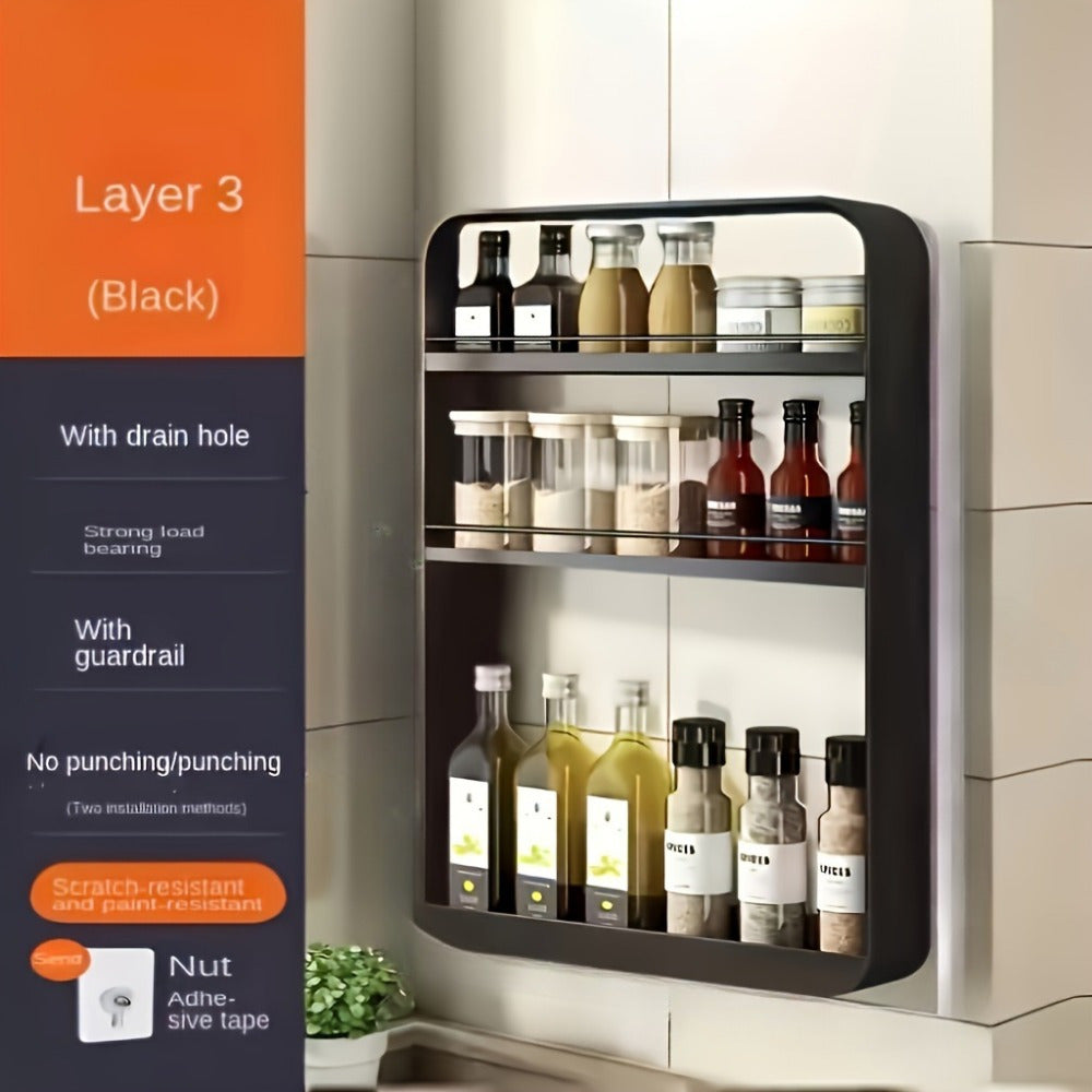 Metal Wall-Mounted Spice Rack for Bathroom Storage Organizer with Multiple Shelves