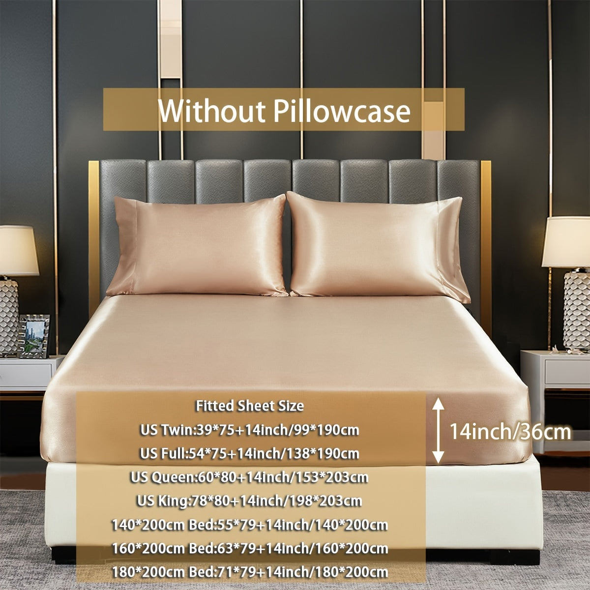 Satin Solid Color Fitted Sheet Luxuriously Soft Bedding for Bedroom and Guest Room