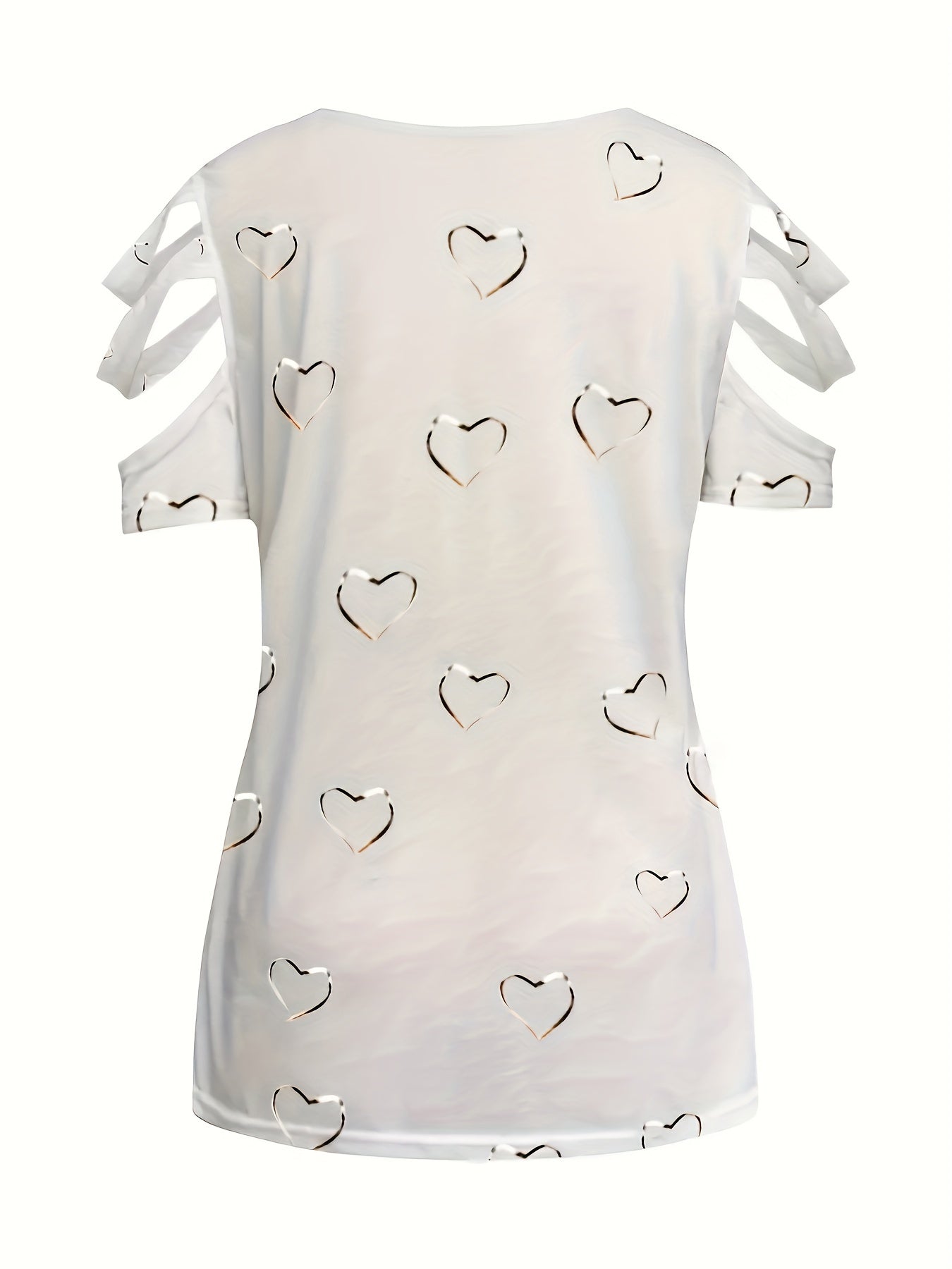 Women's Casual Polyester T-Shirt with Heart Print Zipper Short Sleeves V-Neck