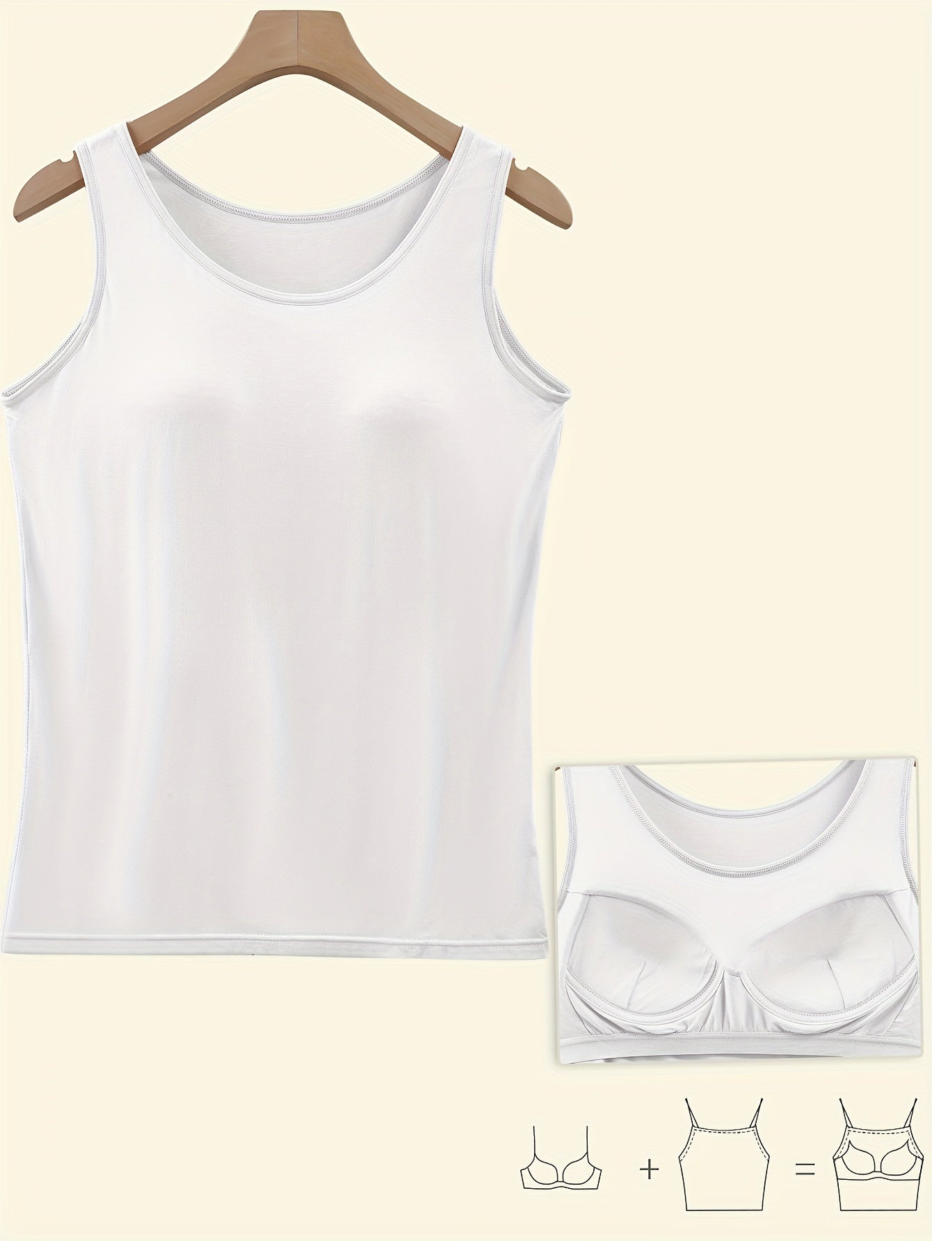 Plus Size Women's V-Neck Tank Tops Pack with Pads Solid Color Sleeveless