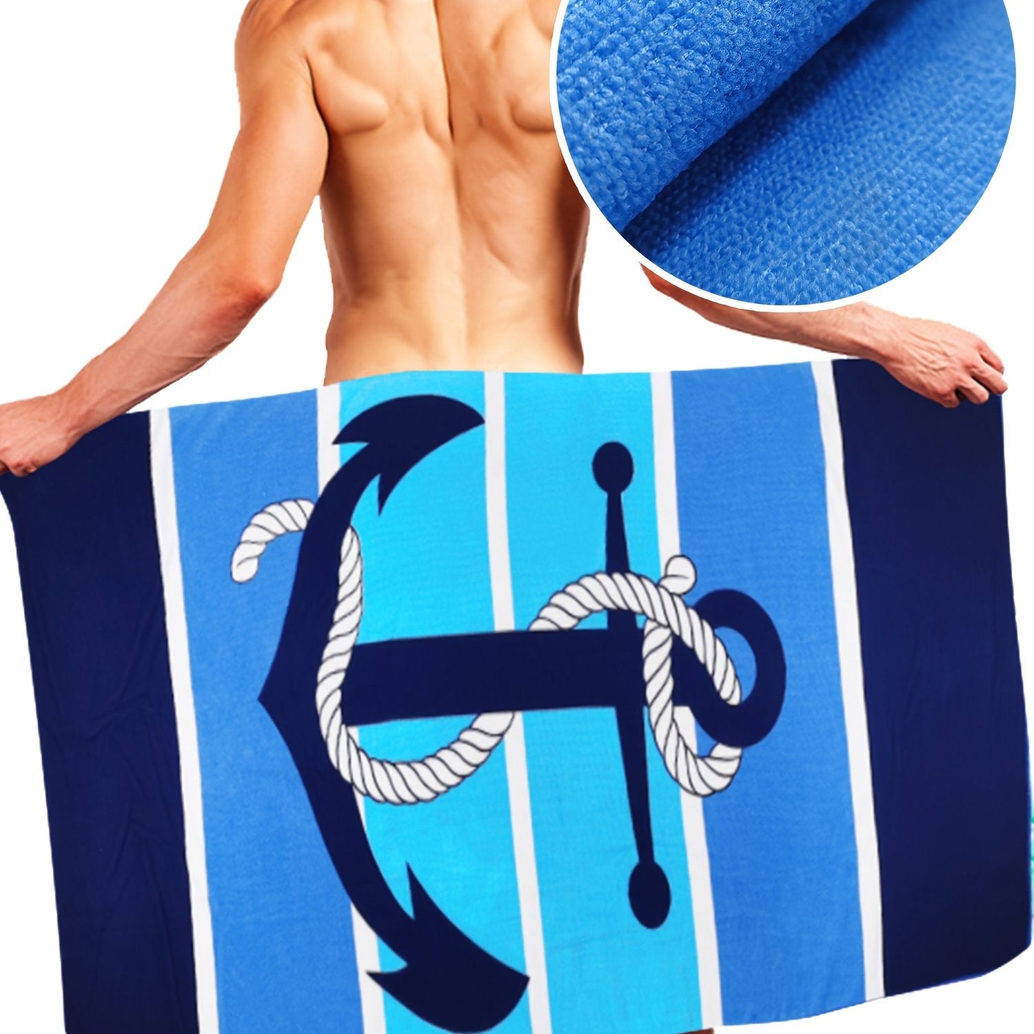 Men's Polyester Knit Pattern Bathrobe with Crew Neck and Loose Fit