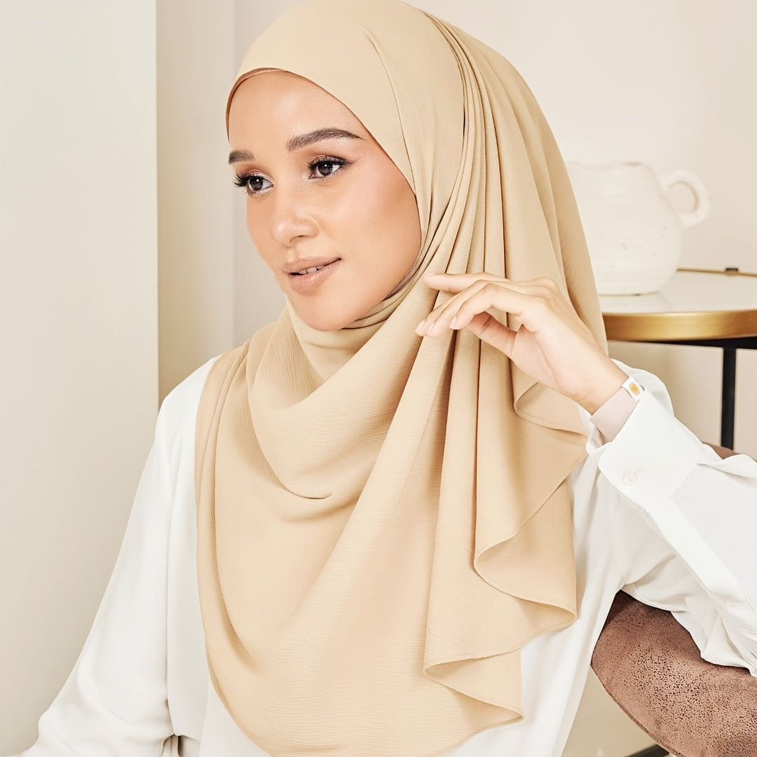 Women Chiffon Hijab Lightweight Silky Polyester Scarf with Pleated Detailing