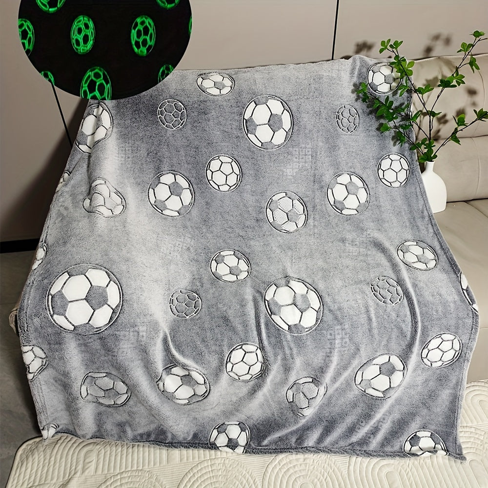 Manta de fútbol que brilla en la oscuridad, de franela, acogedora y suave, regalo para aficionados al deporte