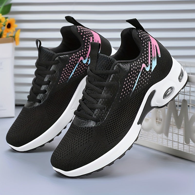 Women's Breathable Knit Sneakers Casual Lace-Up Outdoor Shoes Plus Size Low Top Sport