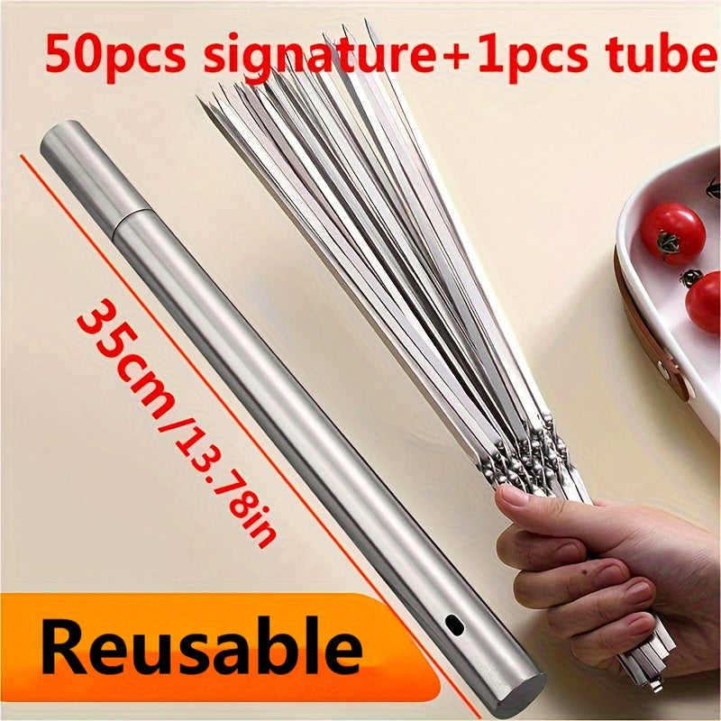 Stainless Steel Kebab Skewers Set of 30 or 50 Reusable Grill Skewers for BBQ Camping