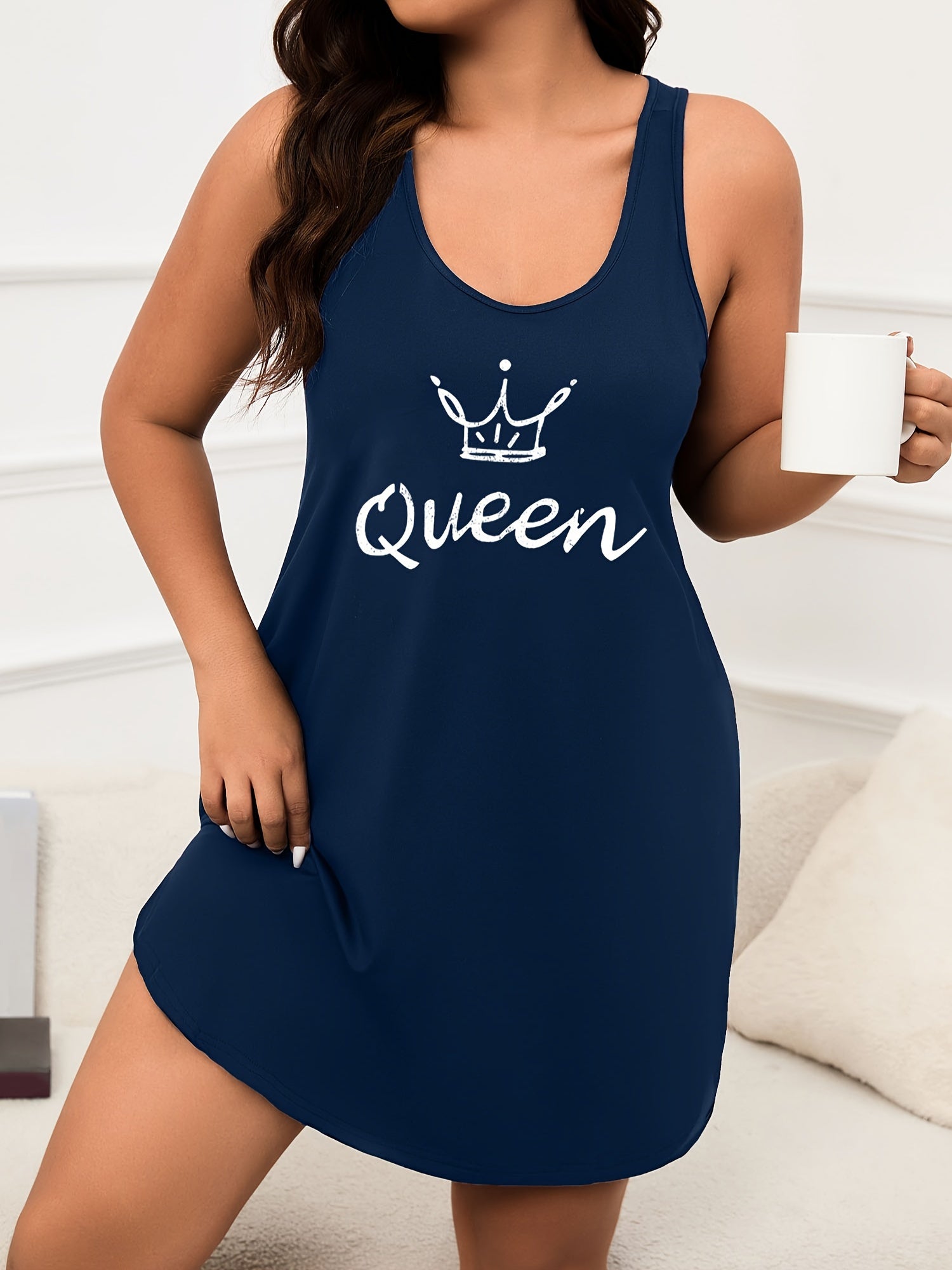 Plus Size Women's Sleeveless Nightgown Deep Purple Lounge Sleepwear