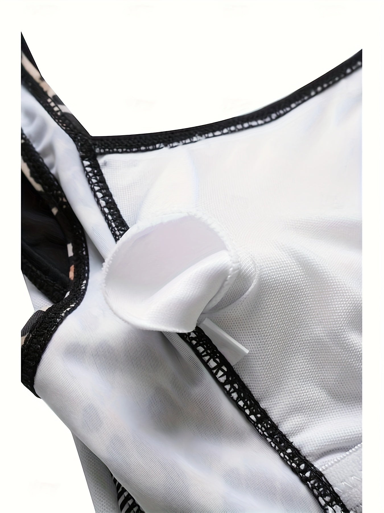 Women's Black and White Leopard Print One-Piece Swimsuit with V-Neck and Removable Pads