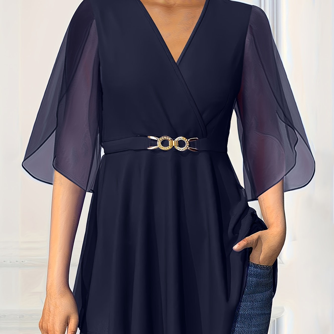 Women's Chiffon V-Neck Summer Top with Cinched Waist